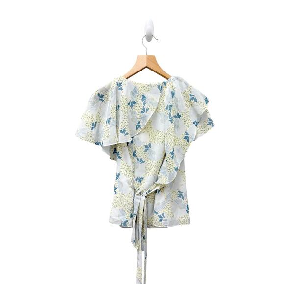 NWT TED BAKER Gemmiaa Floral Print Ruffle Wrap Blouse Blue Size 1 (4 US) - Picture 12 of 14